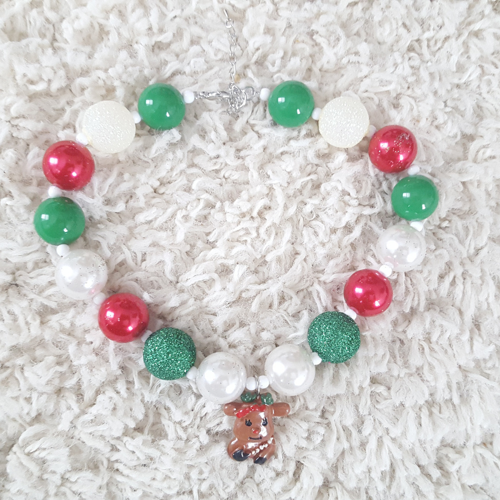 Beaded Rudolph Reindeer Necklace Toddler Girls